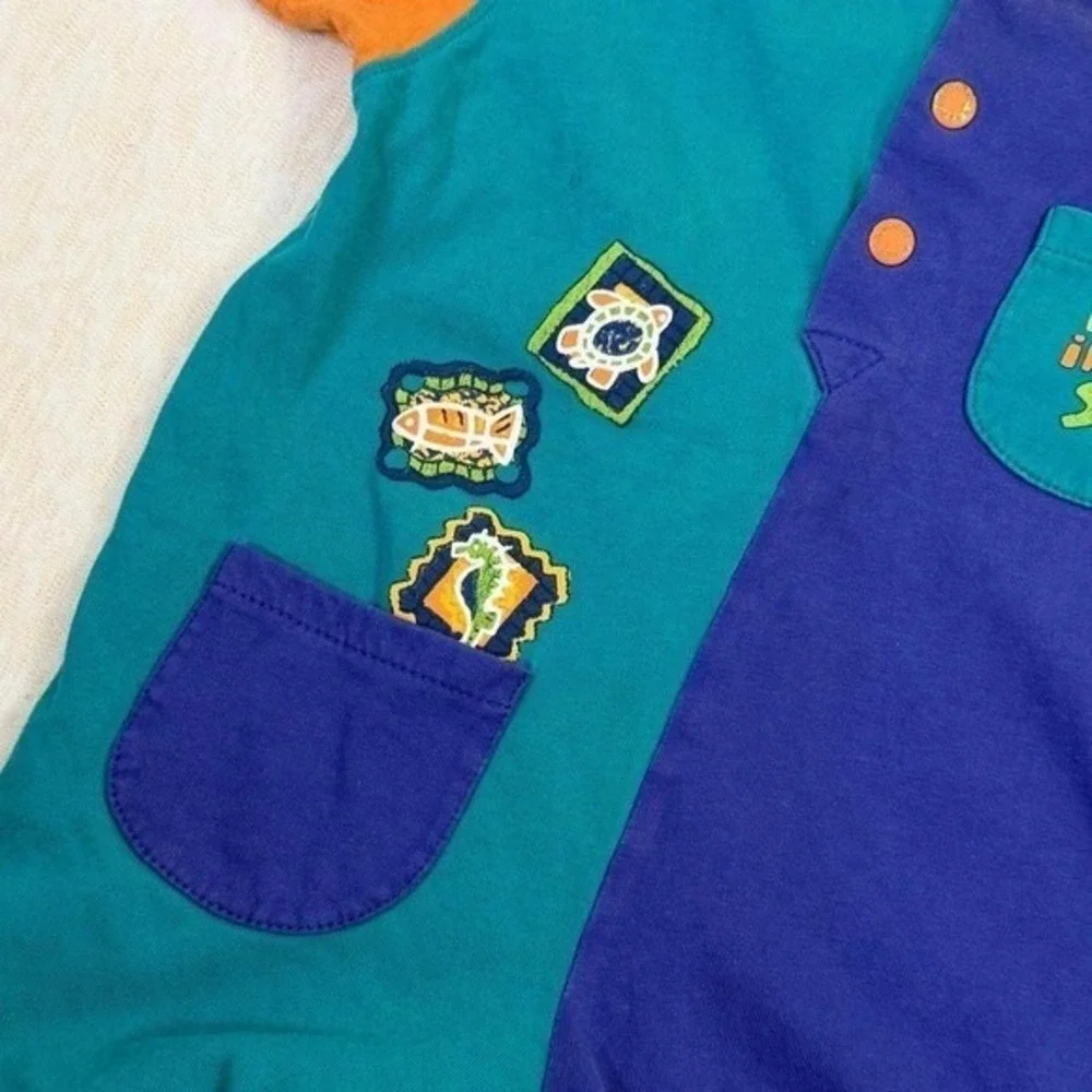 Vintage Baby B'gosh Romper 18 Months Colorblock In the Sea Shortall‎ 90s